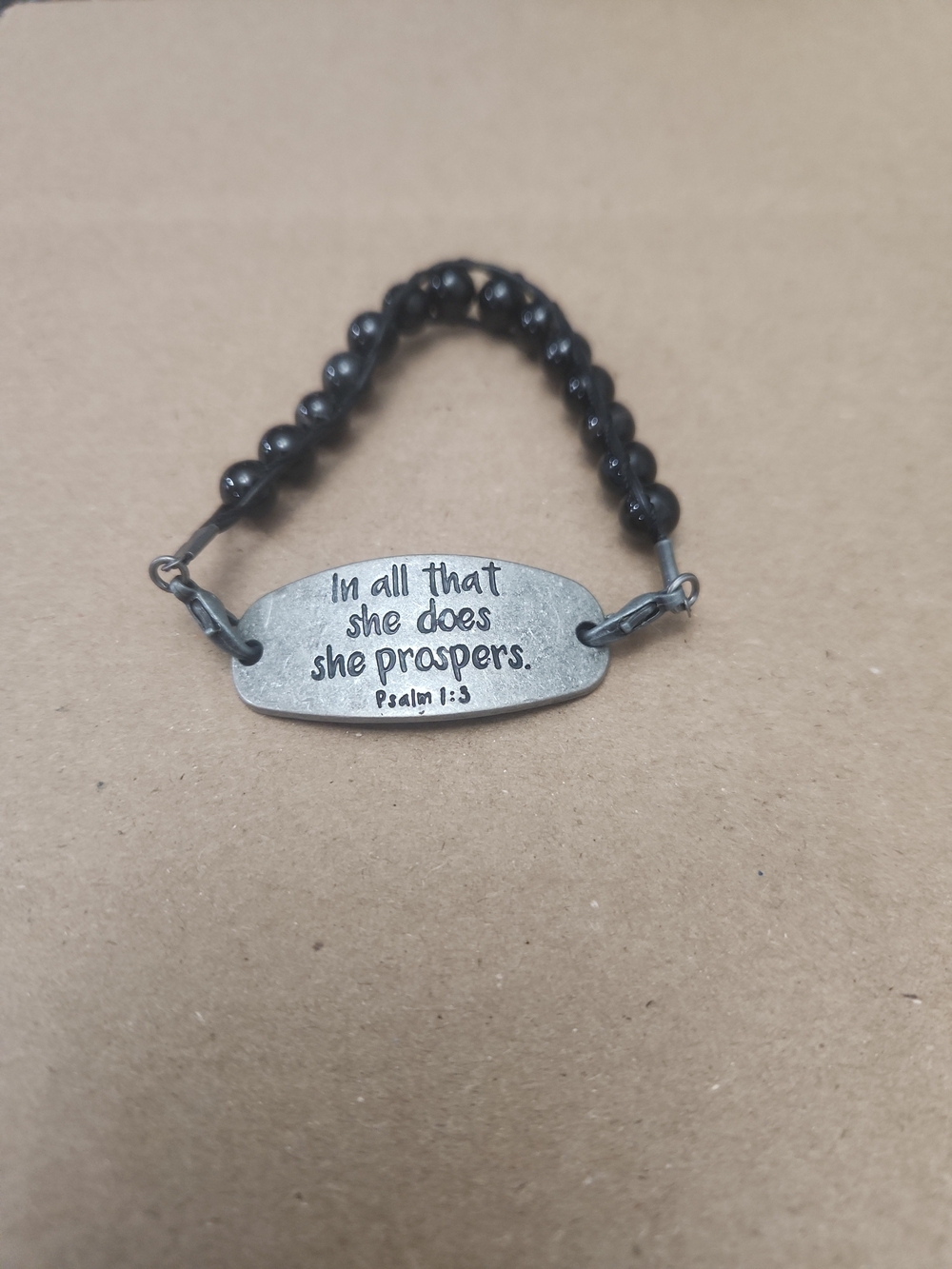 Inspirational Black Bead Bracelet - Psalm 1:3